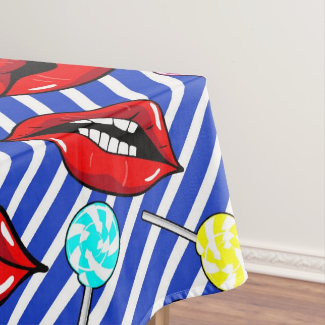 Toalha De Mesa Lábios Vermelhos - Bandas Azuis (Posição Original)