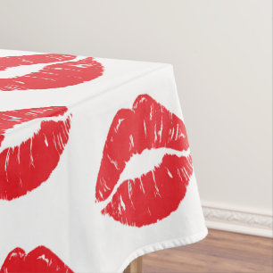 Toalha De Mesa Lábios Vermelhos, Batom Vermelho, Beijo, Padrão De