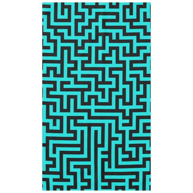 Toalha De Mesa Labirinto de Linhas Preto Turquesa (Frente)