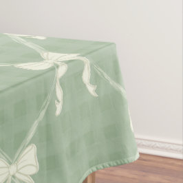Toalha De Mesa Laços Coquette com Padrão Xadrez Creme e Verde Sal