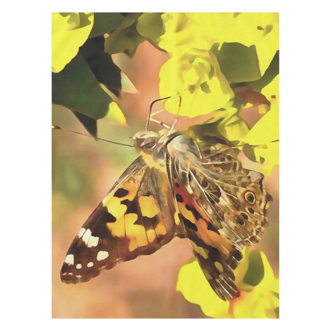 Toalha De Mesa Lady Butterfly pintada em Myrtle Spurge (Frente)