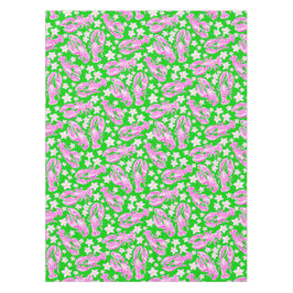 Toalha De Mesa Lagosta Rosa Préppy e Floral Verde Chic Costeiro