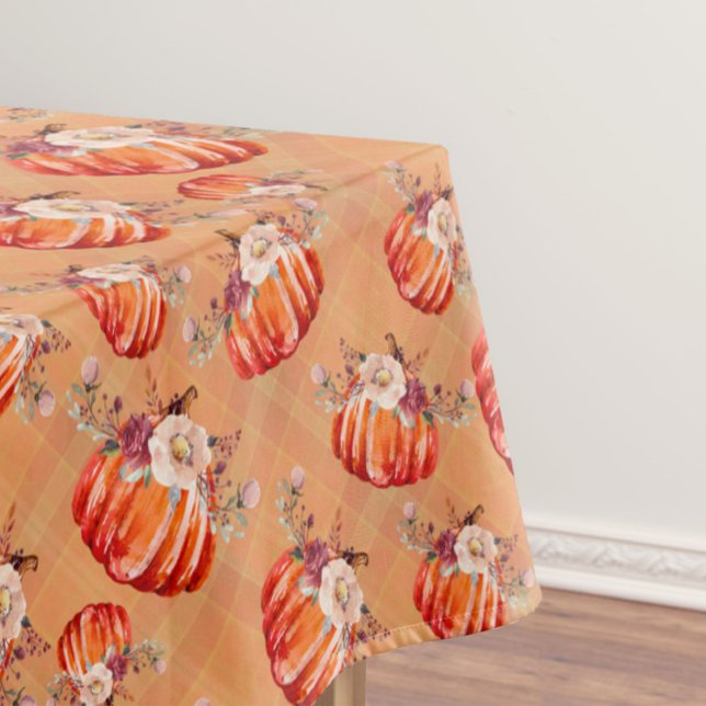 Toalha De Mesa Laranja abóbora xadrez floral outono de outono (Criador carregado)
