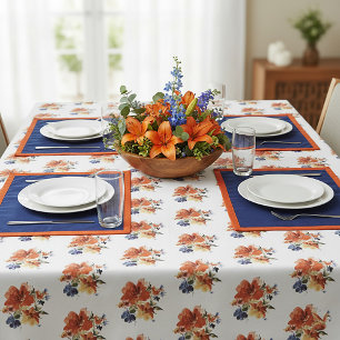 Toalha De Mesa Laranja e azul aquarela floral