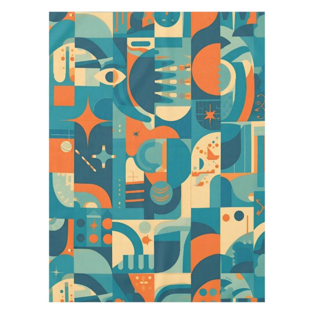 Toalha De Mesa Laranja e Azul Geométrico Abstrato (Frente)