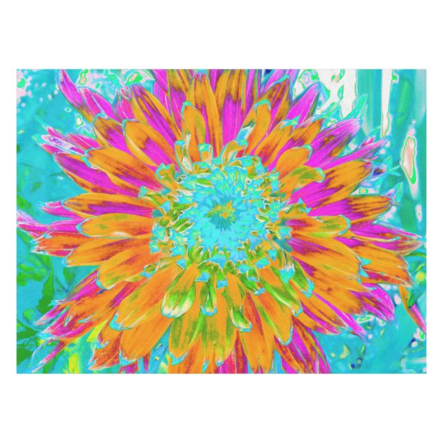 Toalha De Mesa Laranja Tropical e Dália Rosa Quente (Frente (Horizontal))