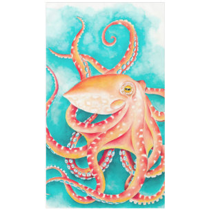 Toalha De Mesa Laranja Vermelho Tentáculos Octopus Aquarela