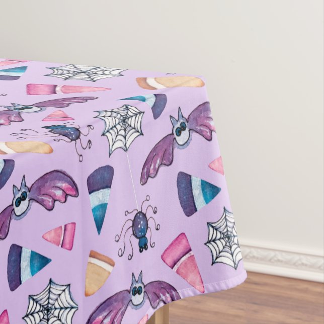 Toalha De Mesa Lavanda Bats e Aranhas do Halloween (Posição Original)