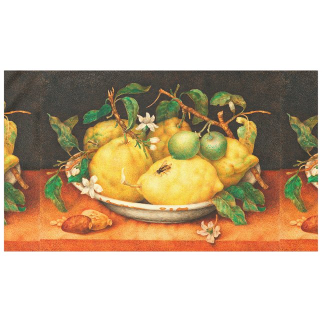 TOALHA DE MESA LEMÕES FRUTAS DA SEASON E FLORES BRANCOS (Frente (Horizontal))