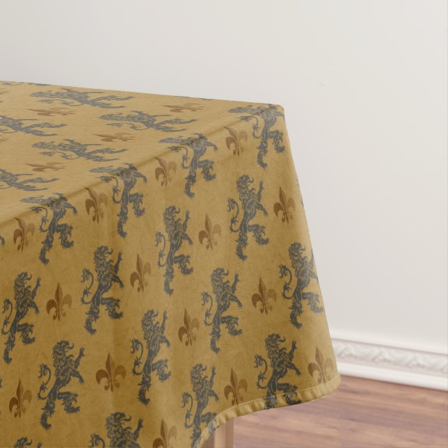 Toalha De Mesa Leões pretos medievais com flores de lis (Posição Original)
