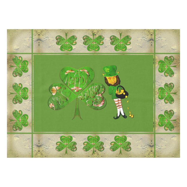 Toalha De Mesa Leprechaun Shamrock "Rua Feliz". (Frente (Horizontal))