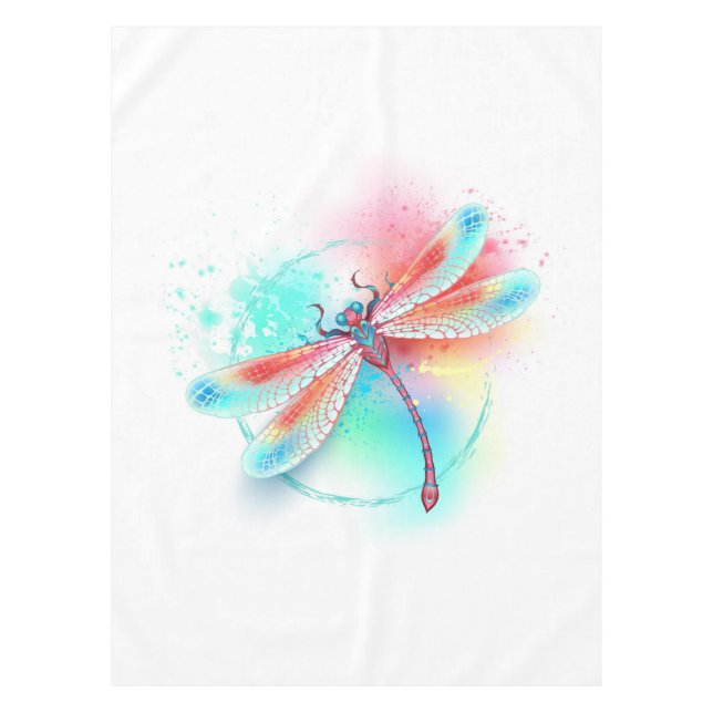 Toalha De Mesa libélula vermelha sobre fundo de aquarela (Frente)