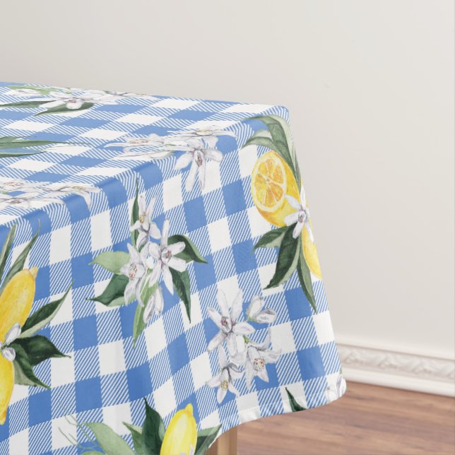 Toalha De Mesa Limões Amarelos e Gingham Azul (Posição Original)