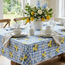 Toalha De Mesa Limões Amarelos e Xadrez Azul de Gingham
