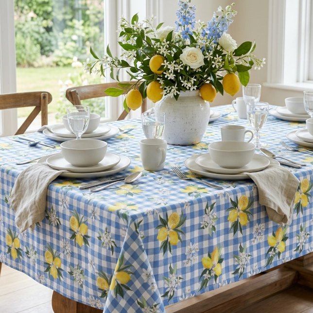 Toalha De Mesa Limões Amarelos e Xadrez Azul de Gingham (Criador carregado)