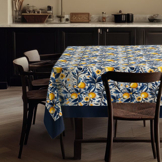 Toalha De Mesa Limões amarelos vibrantes mediterrânicos marinho a (Mediterranean vibrant yellow lemons navy blue tablecloth)