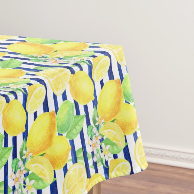 Toalha De Mesa Limões bonito de Aquarela em Stripes Azuis (Posição Original)