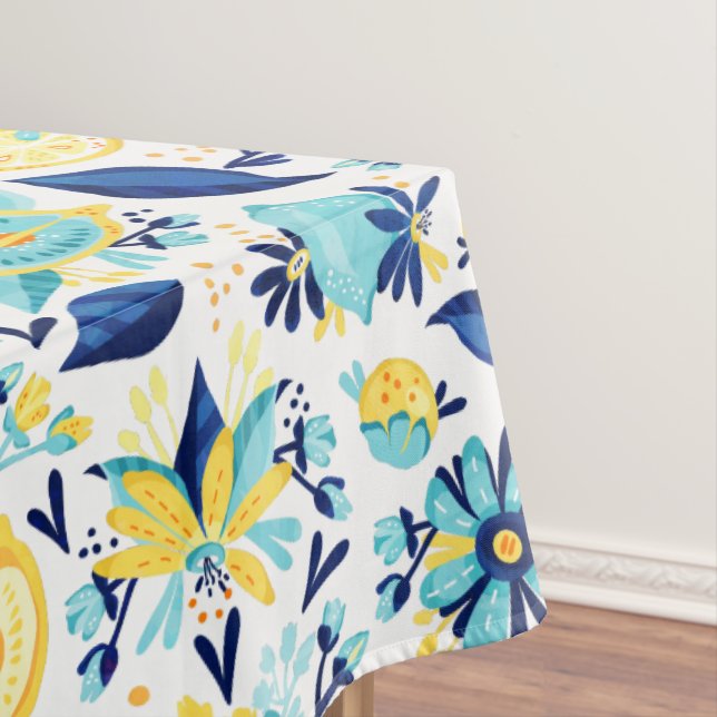 Toalha De Mesa Limões E Flores Azuis E Amarelos (Posição Original)