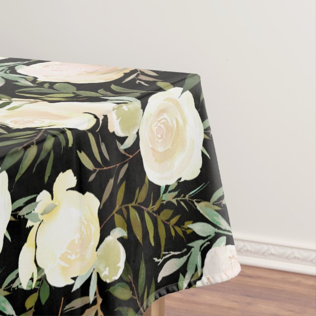 Toalha De Mesa Lindas rosas brancas da Vanilla Monograma Personal (Posição Original)