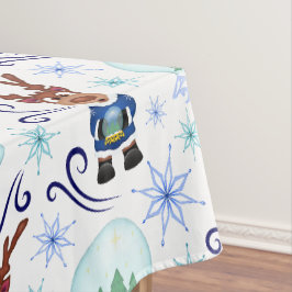 Toalha De Mesa Lindos Renaudinhos de Natal Azuis para Crianças