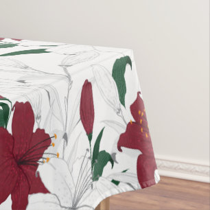 Toalha De Mesa Lírios de Natal Vermelho e Branco