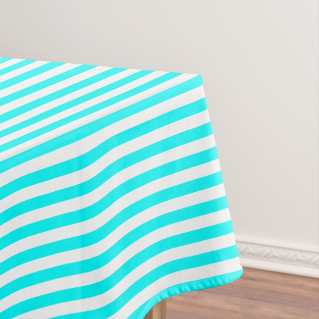 Toalha De Mesa Listra Azul Água e Branco (Posição Original)