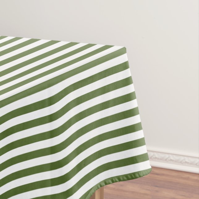 Toalha De Mesa Listra Verde Oliva e Branco (Posição Original)