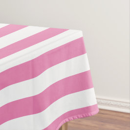 Toalha De Mesa Listras Brancas e Rosa Clássicas