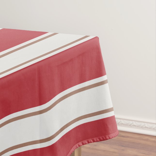 Toalha De Mesa Listras Clássicas de Rato Vermelho, Branco e Mocha (Posição Original)