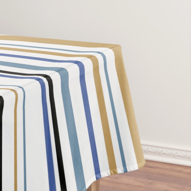 Toalha De Mesa Listras de Cor de Praia Azul Dourado e Branco (Posição Original)