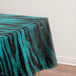 Toalha De Mesa Listras de tigre em ombre teal e preto com brilho