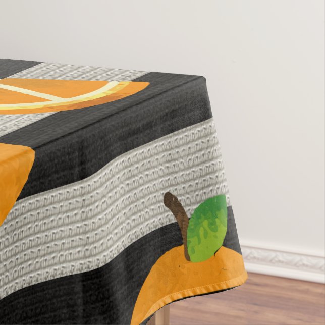 Toalha De Mesa Listras Modernas Laranja Preto e Branco (Posição Original)