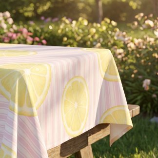 Toalha De Mesa Listras Rosa Limão Amarelo 