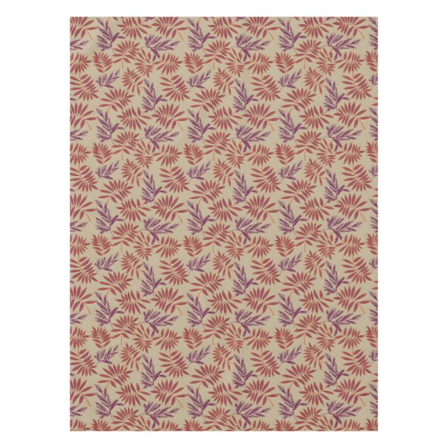 Toalha De Mesa Lively Red and Purple Leaf Motifs on Neutral Beige (Frente)