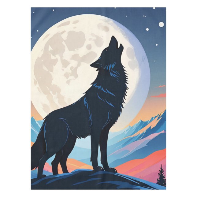 Toalha De Mesa Lobo Uivando Para a Lua (Frente)