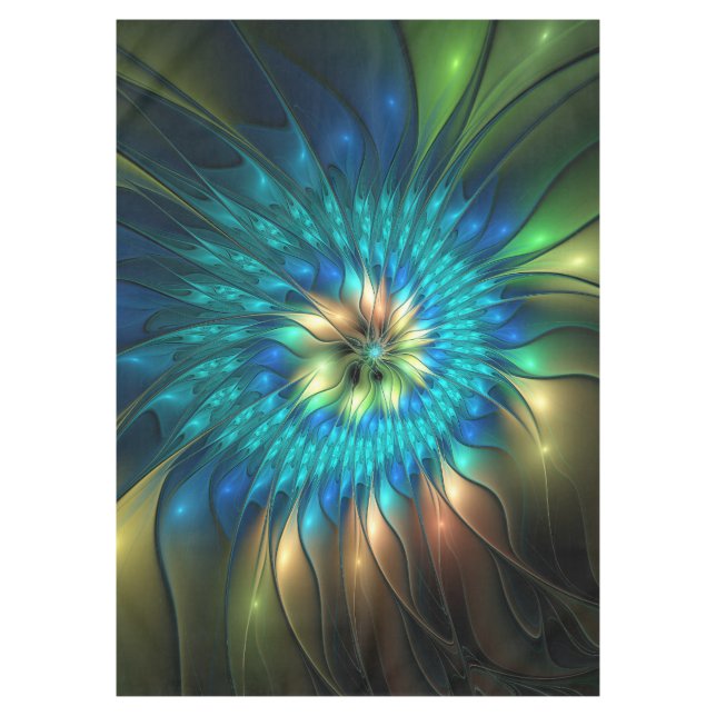 Toalha De Mesa Luminosa Fantasia Flor, Colorida Abstrato Fractal (Frente)