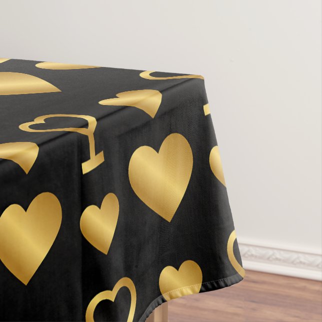 Toalha De Mesa Luxury Gold Foil Hearts on Black  (Posição Original)