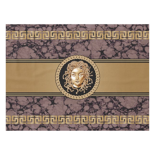 Toalha De Mesa Luxury Medusa Marble e Dourado (Frente (Horizontal))