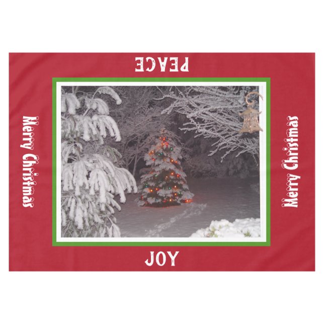 Toalha De Mesa Luzes de Natal da Árvore de Natal Coberta de Neve  (Frente (Horizontal))