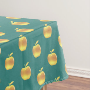 Toalha De Mesa Maçãs Douradas sobre Verde Esmeralda Turquesa