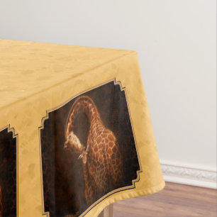 Toalha De Mesa Mãe e Bebê Girafa Dourado Fundo