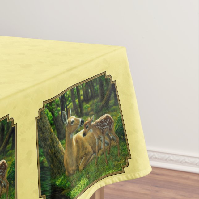 Toalha De Mesa Mãe e Bebê Whitetail Deer Yellow (Posição Original)