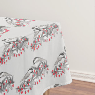 Toalha De Mesa Maine Chickadee Bird Feriado de inverno Neve