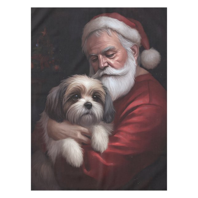 Toalha De Mesa Malti Tzu Com Papai Noel Natal Festivo (Frente)
