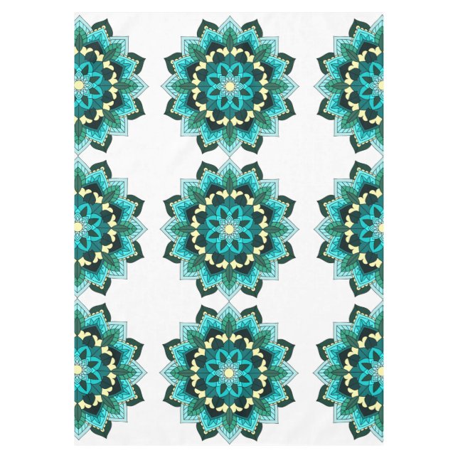 Toalha De Mesa Mandala Padrão 02 em aqua (Frente)