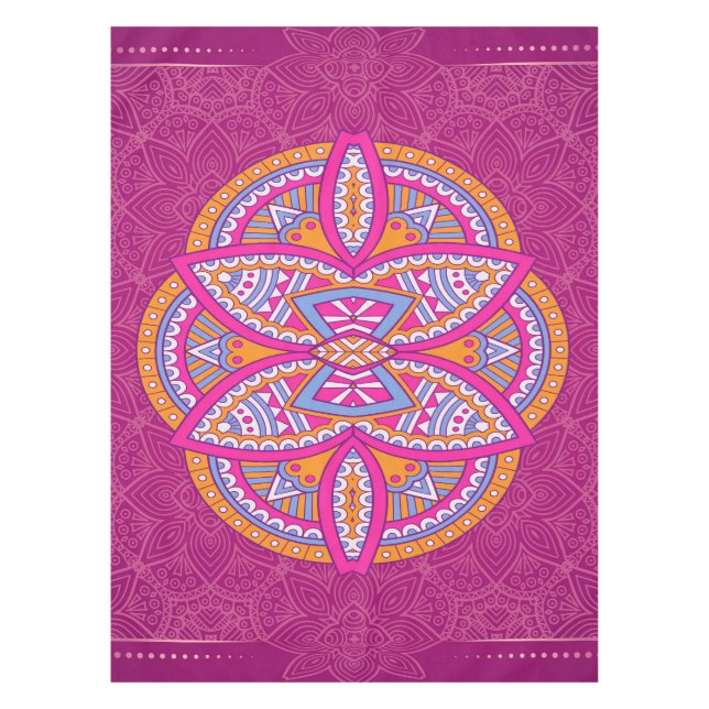 Toalha De Mesa Mandalas em padrões de repetição Rosa Mistos (Frente)