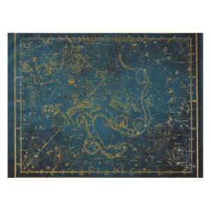 Toalha De Mesa Mapa de estrelas Dourado e Azul Escuro Ilustrado