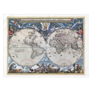 Toalha De Mesa Mapa de Velho Mundo antigo 1664 restaurado