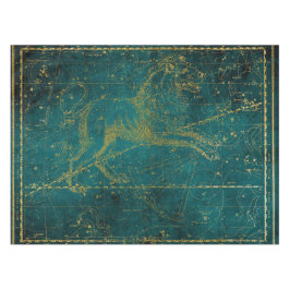 Toalha De Mesa Mapa Estelar Verde e Dourado Ilustrado Vintage com