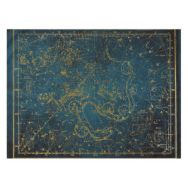 Toalha De Mesa Mapa Estelar Vintage Ilustrado Azul Escuro e Doura